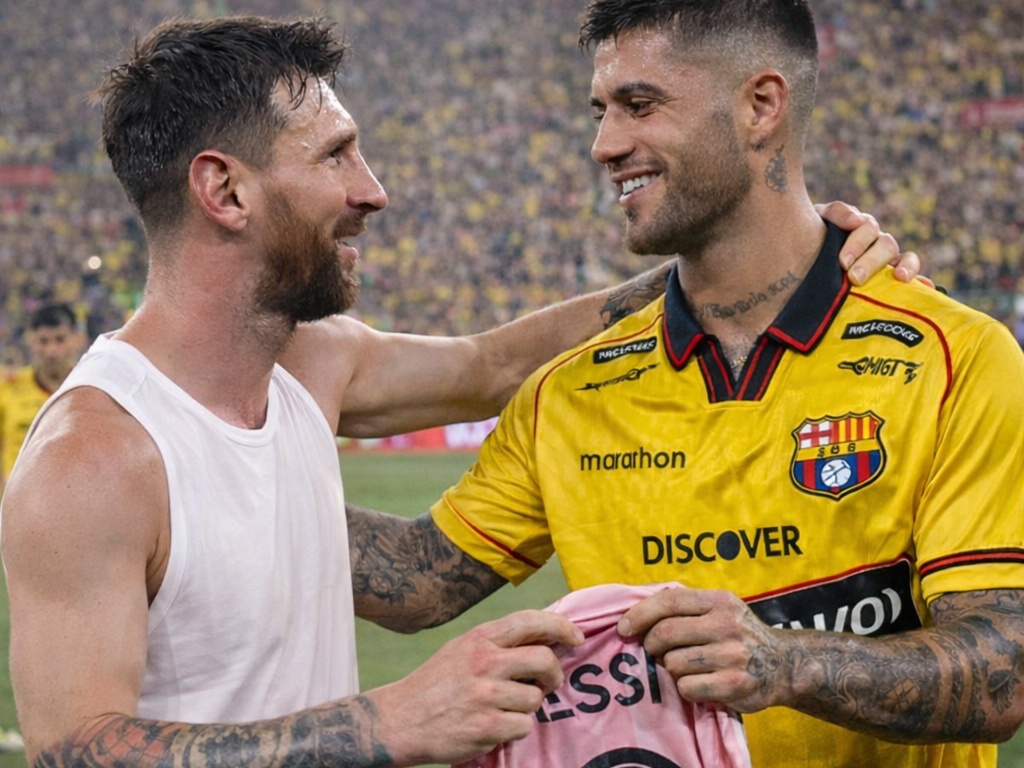Milton Céliz, de Barcelona SC, se llevó la camiseta de Lionel Messi al final del partido